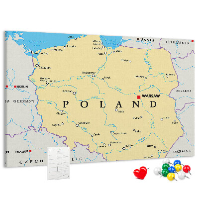 Panou din pluta Harta Poloniei cu Varșovia marcată