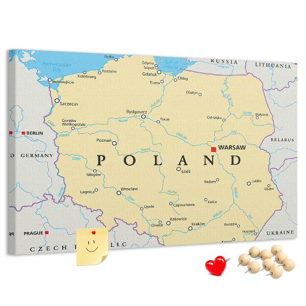 Panou din pluta Harta Poloniei cu Varșovia marcată