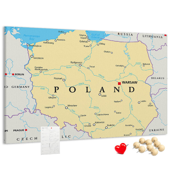 Panou din pluta Harta Poloniei cu Varșovia marcată