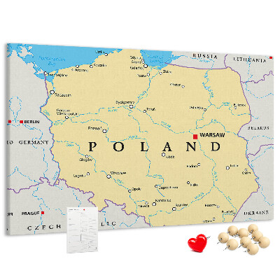 Panou din pluta Harta Poloniei cu Varșovia marcată