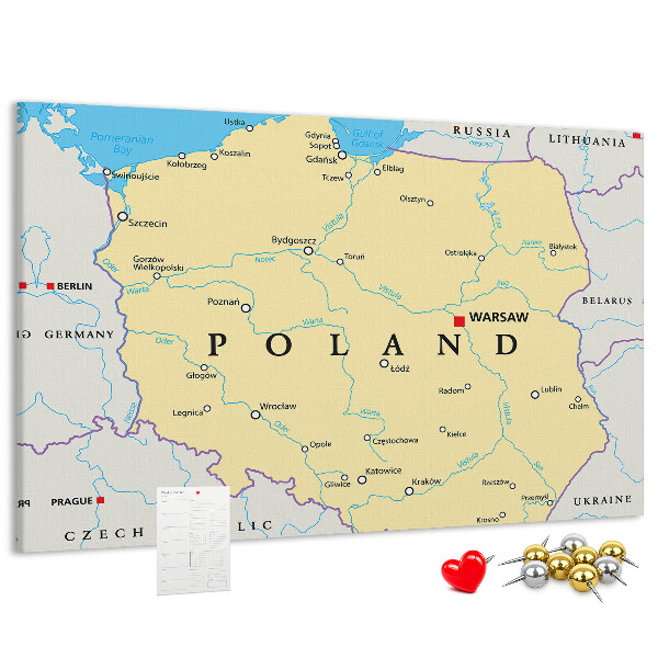 Panou din pluta Harta Poloniei cu Varșovia marcată