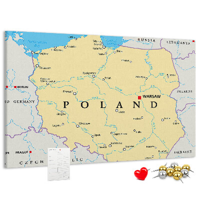 Panou din pluta Harta Poloniei cu Varșovia marcată