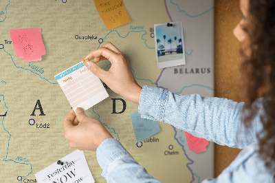 Panou din pluta Harta Poloniei cu Varșovia marcată