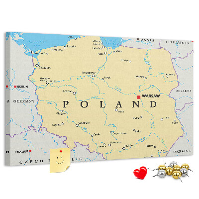 Panou din pluta Harta Poloniei cu Varșovia marcată