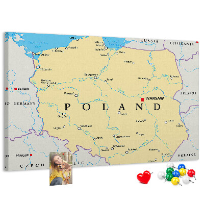 Panou din pluta Harta Poloniei cu Varșovia marcată