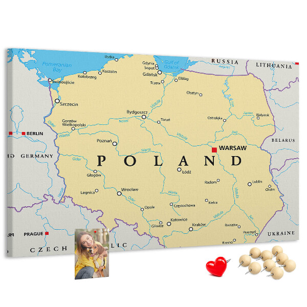 Panou din pluta Harta Poloniei cu Varșovia marcată