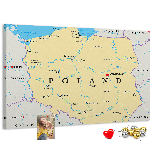 Panou din pluta Harta Poloniei cu Varșovia marcată