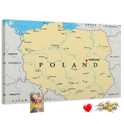 Panou din pluta Harta Poloniei cu Varșovia marcată