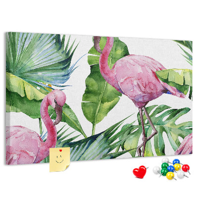 Panou de pluta Flamingi roz într-un cadru tropical