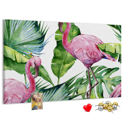 Panou de pluta Flamingi roz într-un cadru tropical