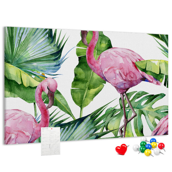 Panou de pluta Flamingi roz într-un cadru tropical