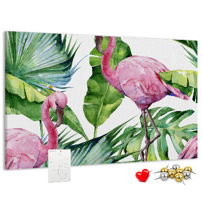 Panou de pluta Flamingi roz într-un cadru tropical