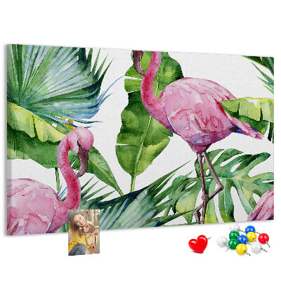 Panou de pluta Flamingi roz într-un cadru tropical