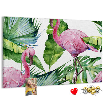Panou de pluta Flamingi roz într-un cadru tropical