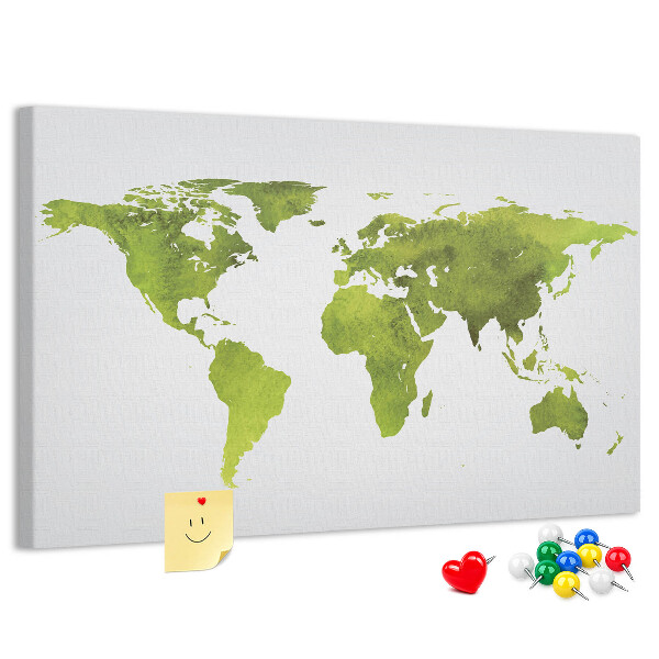 Panou din pluta Hartă verde a lumii cu efect de acuarelă