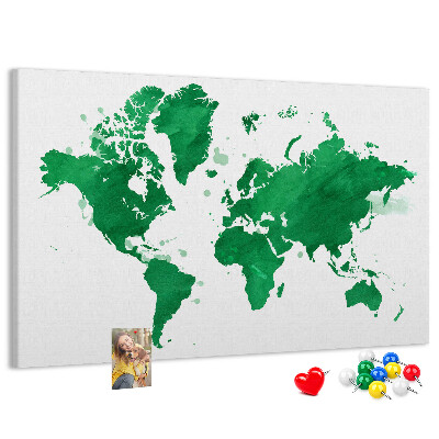 Panou din pluta Hartă a lumii în acuarelă verde