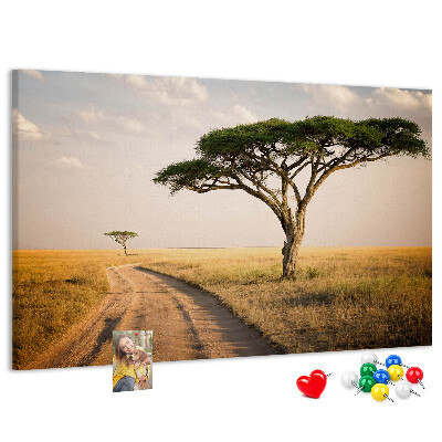 Panou din pluta Un drum printr-un peisaj african cu un copac