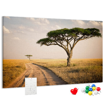 Panou din pluta Un drum printr-un peisaj african cu un copac