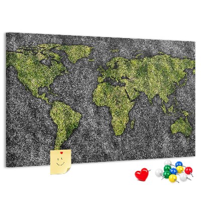 Panou din pluta Hartă verde a lumii pe fundal gri
