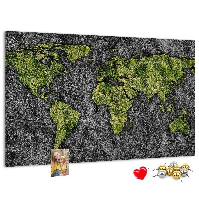 Panou din pluta Hartă verde a lumii pe fundal gri