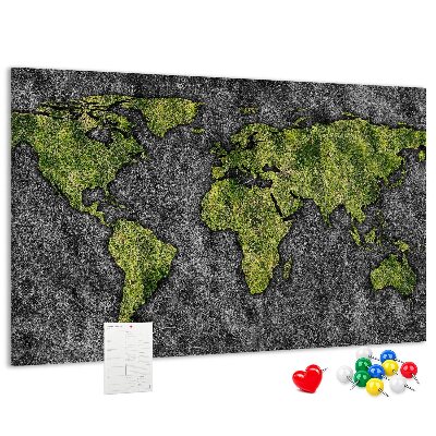 Panou din pluta Hartă verde a lumii pe fundal gri