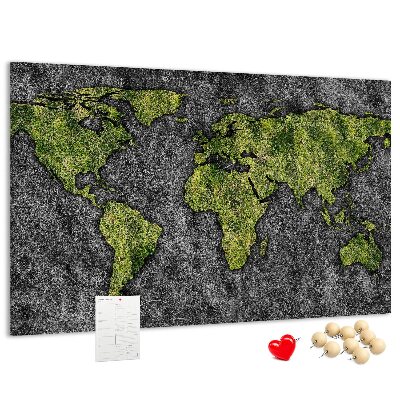 Panou din pluta Hartă verde a lumii pe fundal gri