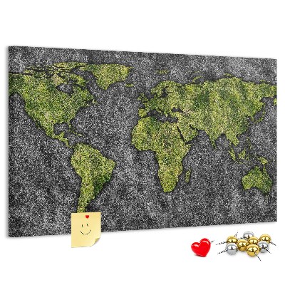 Panou din pluta Hartă verde a lumii pe fundal gri