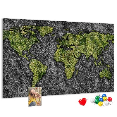 Panou din pluta Hartă verde a lumii pe fundal gri
