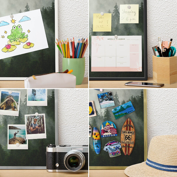 Tablă metalică de perete cu ramă de culoare albă Magia pădurii