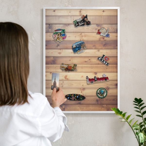 Tablă metalică de perete cu ramă de culoare albă Plăci de lemn