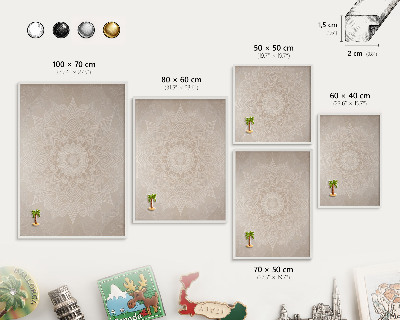 Tablă metalică de perete cu ramă de culoare albă Model Mandala