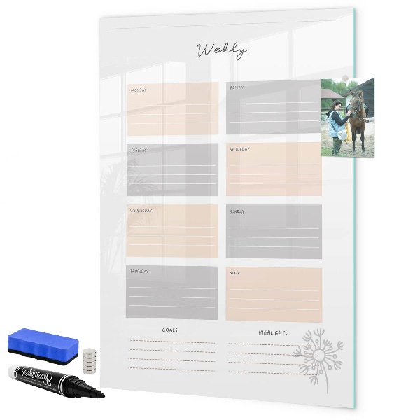 Tablă cu marker Planificator săptămânal cu spațiu pentru fotografii