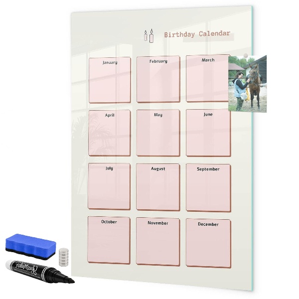 Tablă magnetică de scris Calendar de ziua de naștere cu spațiu pentru fotografii