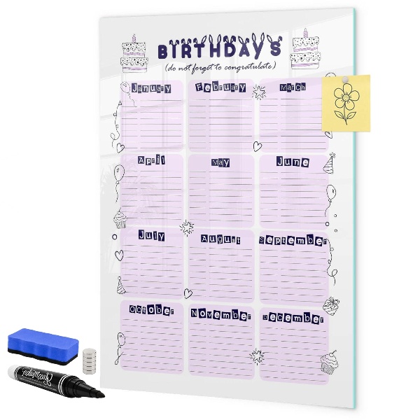 Tablă cu marker Calendar de ziua de naștere cu spațiu pentru fotografii
