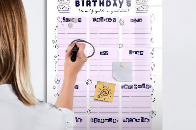 Tablă cu marker Calendar de ziua de naștere cu spațiu pentru fotografii