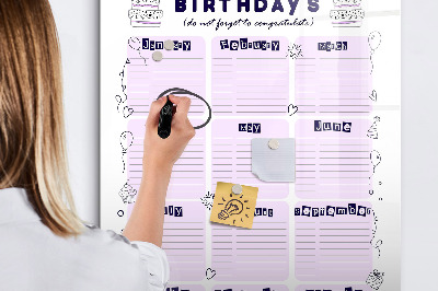 Tablă cu marker Calendar de ziua de naștere cu spațiu pentru fotografii