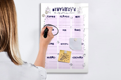 Tablă cu marker Calendar de ziua de naștere cu spațiu pentru fotografii