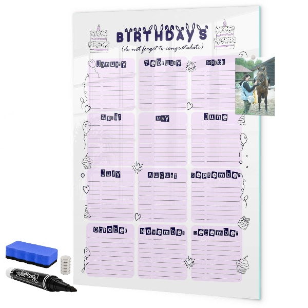 Tablă cu marker Calendar de ziua de naștere cu spațiu pentru fotografii