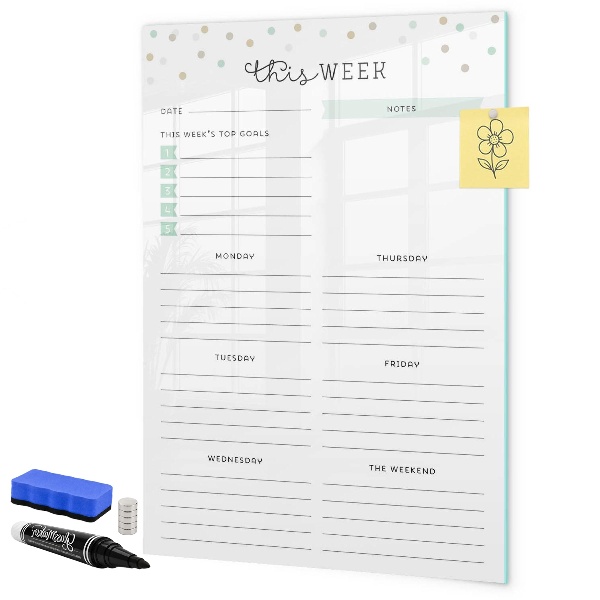Tablă cu marker Planificator săptămânal cu spațiu pentru notițe