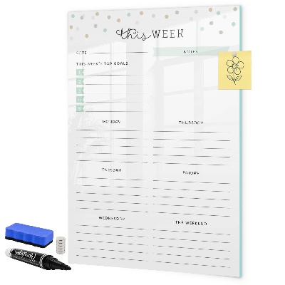 Tablă cu marker Planificator săptămânal cu spațiu pentru notițe