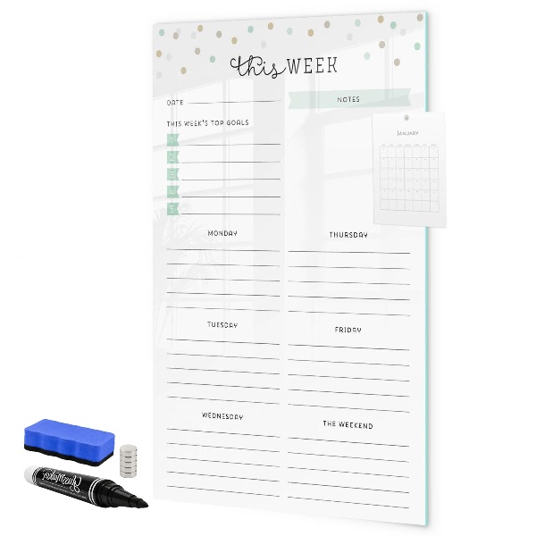 Tablă cu marker Planificator săptămânal cu spațiu pentru notițe