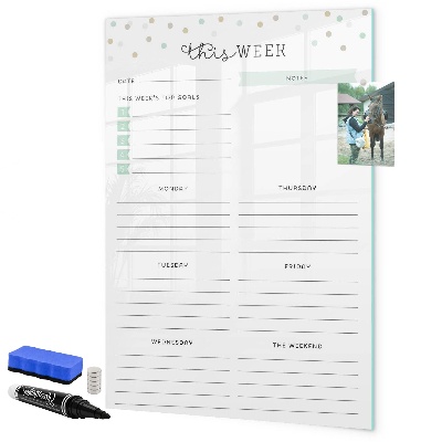 Tablă cu marker Planificator săptămânal cu spațiu pentru notițe