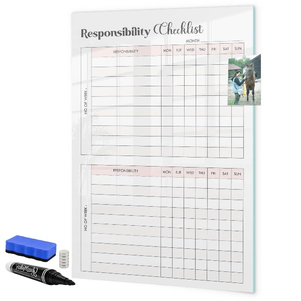 Tablă cu marker Lista responsabilităților pentru fiecare lună