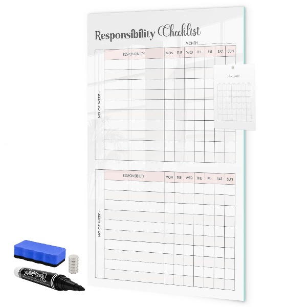 Tablă cu marker Lista responsabilităților pentru fiecare lună
