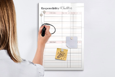 Tablă cu marker Lista responsabilităților pentru fiecare lună