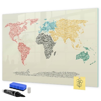 Tablă cu marker Hartă a lumii cu locuri și fotografii