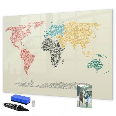 Tablă cu marker Hartă a lumii cu locuri și fotografii