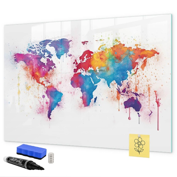Tablă magnetică de scris Hartă colorată a lumii cu fotografii