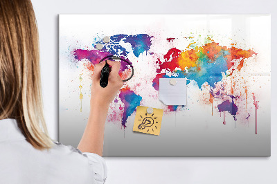 Tablă magnetică de scris Hartă colorată a lumii cu fotografii
