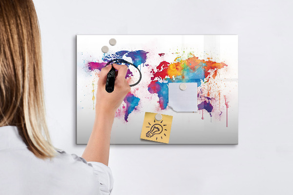 Tablă magnetică de scris Hartă colorată a lumii cu fotografii